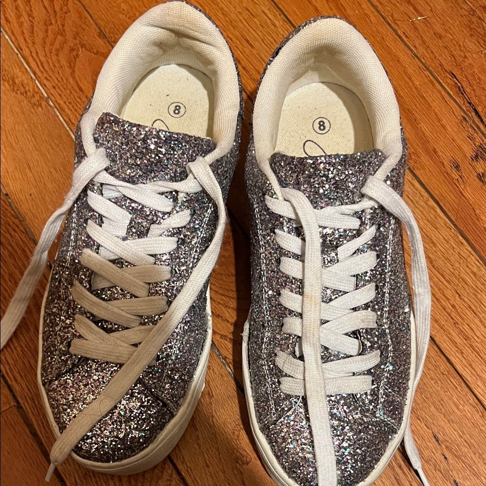 Silver Glitter Platform Sneakers